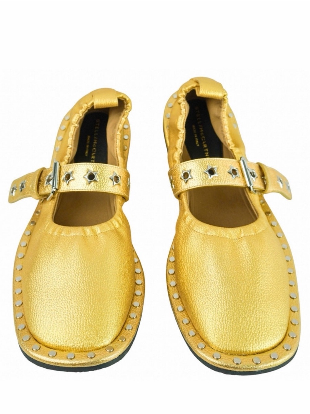 Stella McCartney Metallic Gold Mary Jane Flats with Star-Studded Strap
